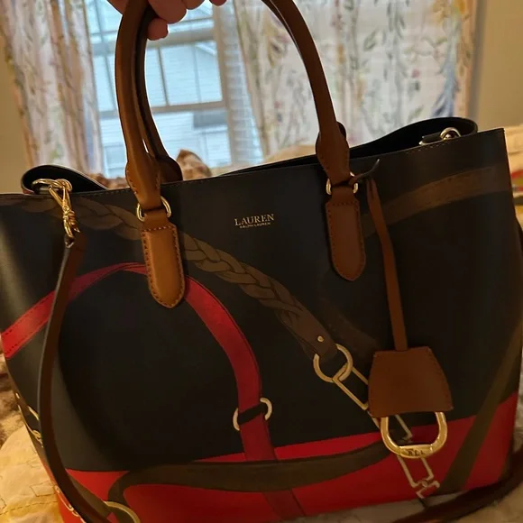 Lauren Ralph Lauren Leather Blue and Red Women's Bag - Picture 7 of 16